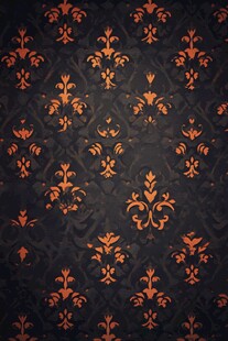 复古黑色底橙色花纹图案