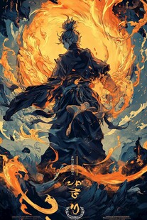 火焰环绕的神秘武士形象