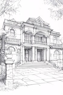 欧式别墅建筑手绘图