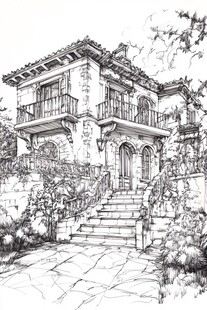 欧式别墅手绘效果图