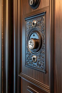 复古雕花门锁特写