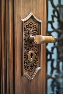 复古雕花门锁细节特写