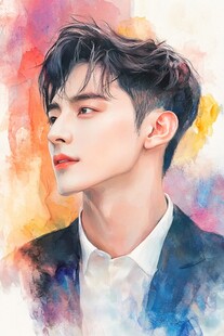 水彩风格帅气男子肖像