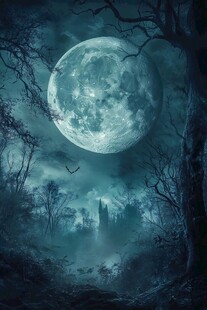 月夜下的神秘森林城堡