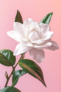 娇艳栀子花绽放于粉背景