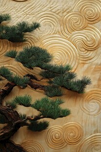 中式松景与纹理墙面装饰