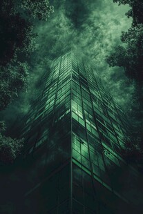 暗夜中矗立的神秘摩天大楼