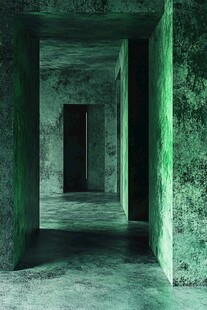 幽绿神秘的空荡室内通道