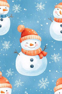 可爱雪人蓝色背景雪花图案