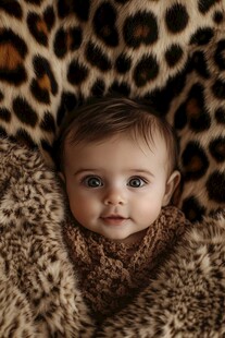 豹纹毯中的可爱萌娃