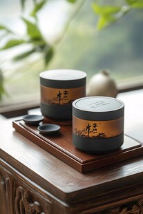 中式茶罐摆于古朴木桌