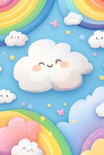 梦幻彩虹云朵童趣插画