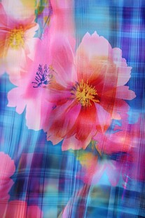 梦幻花卉与格子背景图案