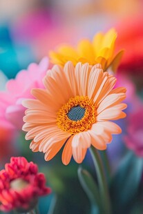 橙色雏菊绽放多彩花卉间