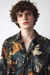 时尚男士的热带风印花衬衫