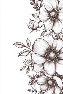 花卉线描边框图案设计