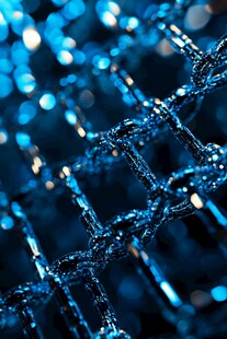 蓝色金属网格细节特写