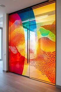 彩色抽象艺术玻璃推拉门