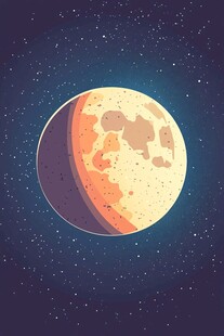 插画风格的月球与星空