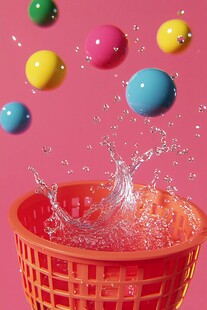 彩球入水瞬间的动感画面