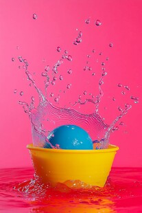 彩球入水溅起绚丽水花