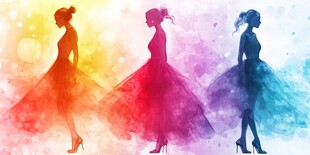 梦幻彩裙少女优雅剪影