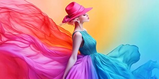 梦幻彩裙女子优雅转身