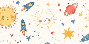 童趣太空元素可爱插画图案