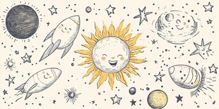 手绘可爱宇宙太空元素图