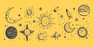 手绘可爱宇宙元素插画