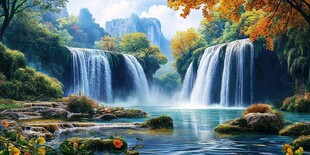 梦幻山水间的壮丽瀑布景观