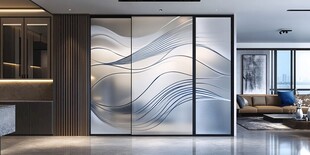 现代客厅艺术玻璃隔断设计