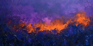 梦幻紫色火焰山景油画