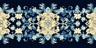 蓝黄花卉中式古典花纹图案