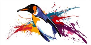 彩色飞溅的帝王企鹅形象