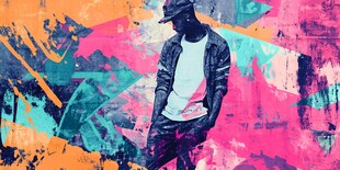 时尚潮人于多彩涂鸦背景中