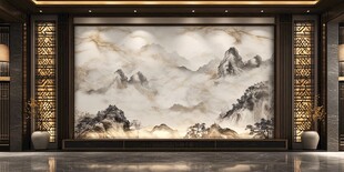 中式山水意境客厅背景墙