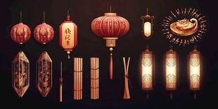 中式传统灯笼与装饰物件