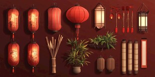 中式灯笼及传统装饰物件