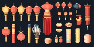 中式传统灯笼与节庆物件