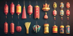 中式传统灯笼与装饰物件