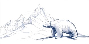 北极白熊立于雪山之畔