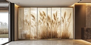 客厅中式芦苇艺术隔断墙