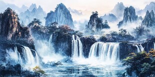 壮丽山水瀑布梦幻景观