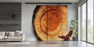 原木年轮墙饰装点现代客厅