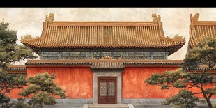 红墙金瓦的中式古典建筑