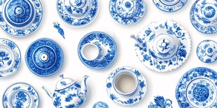 蓝白青花瓷茶具图案展示