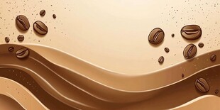 流动的咖啡与咖啡豆背景
