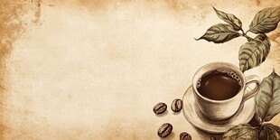 复古风咖啡杯与咖啡豆背景