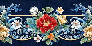 中式花卉卷草纹精美图案